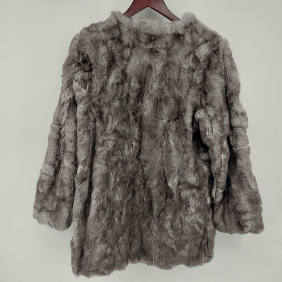 Adrienne Landau Gray Rabbit Fur Coat Size Medium - Picture 5 of 7